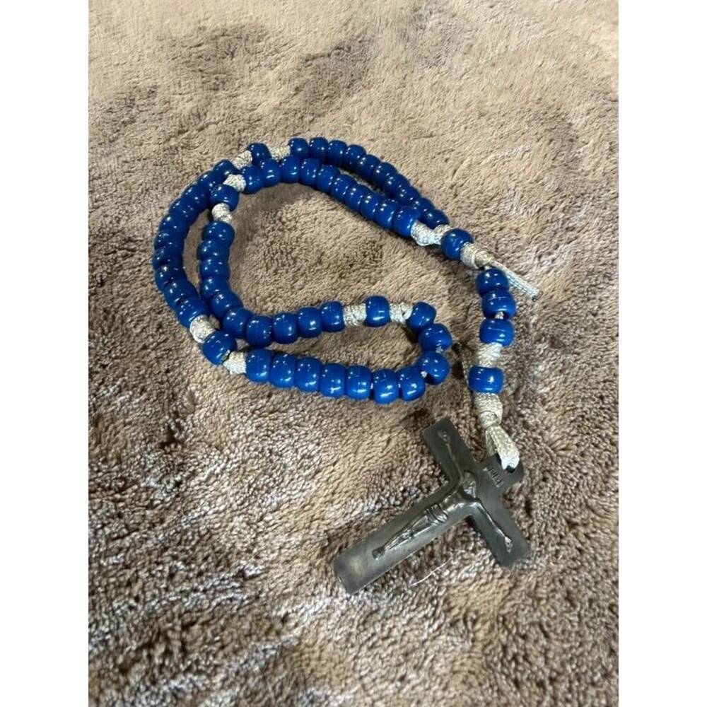 Blue Molded Plastic Corded Rosary